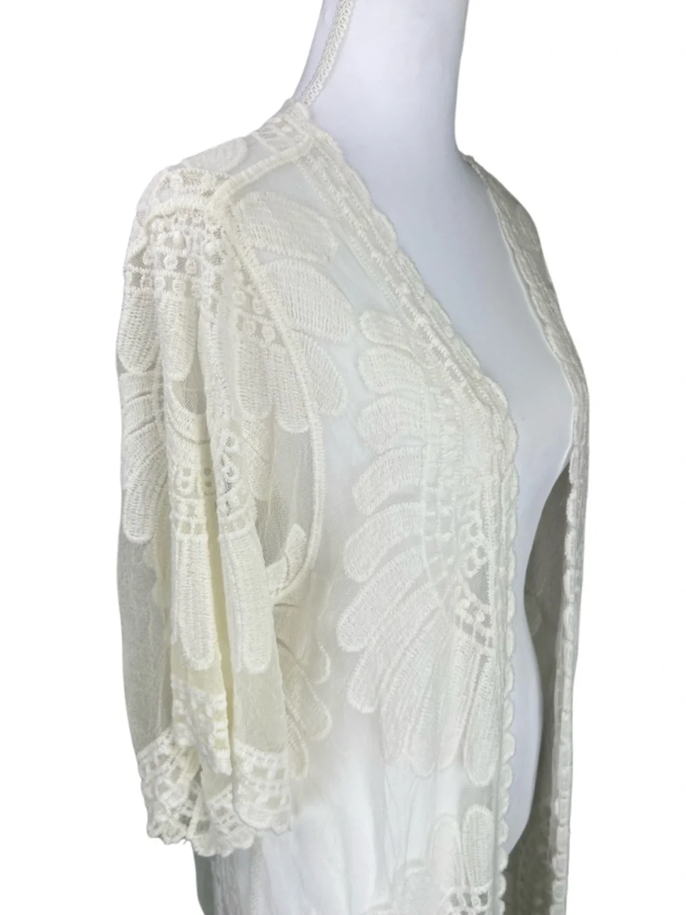 Rebellion Again Ivory Lace Crochet Duster Kimono Cardigan Boho Small